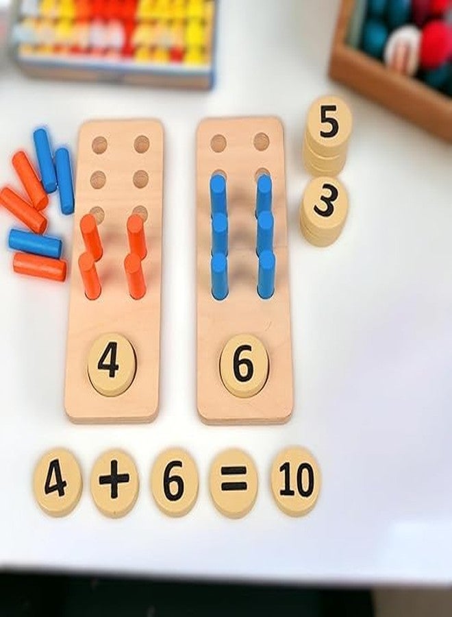 EYESIGN Wooden Math Learning Board Set, Natural Wood with Blue and Orange Pegs, Educational Montessori Toy for Ages 3-7, Numbers and Addition Game with 2 Boards - Image 2